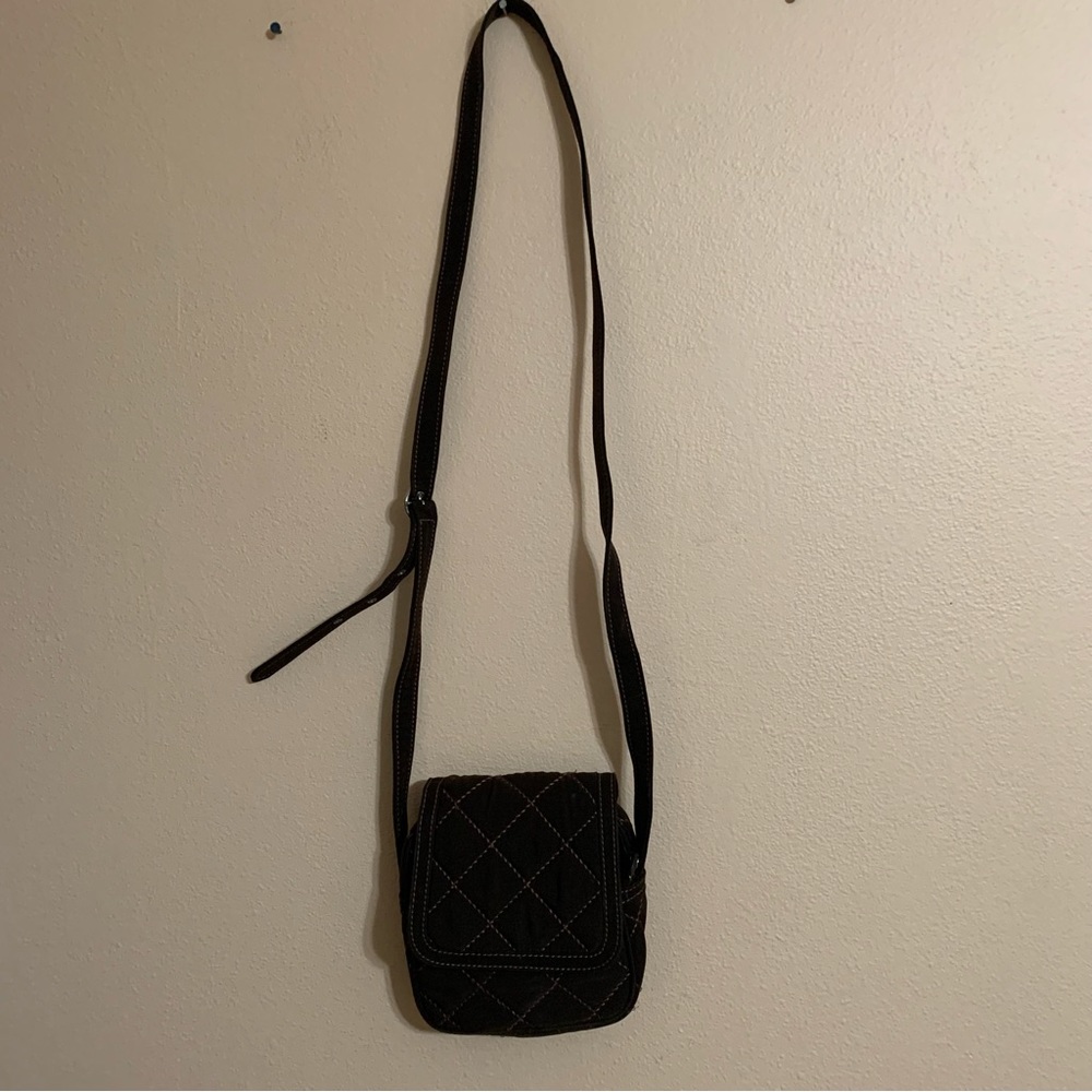Vera Bradley Brown Plain Quilted Adj Strap Small Crossbody Organizer Bag/Purse
